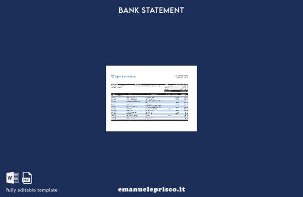 modello Excel di estratto conto bancario Vanuatu Alpen Baruch in stile verificat